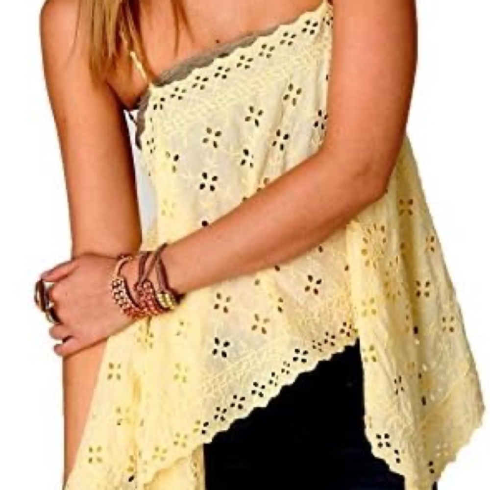 Free People New Romantics Yellow Wildflower Eyelet Cami
